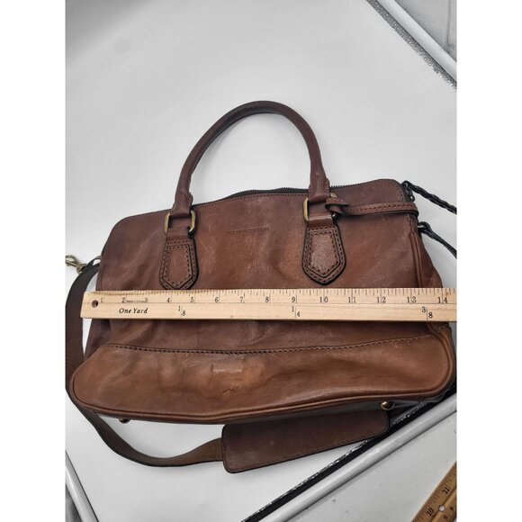 FRYE Jamie Satchel Brown Leather Double Handle Travel Work Bag Purse - Picture 9 of 12